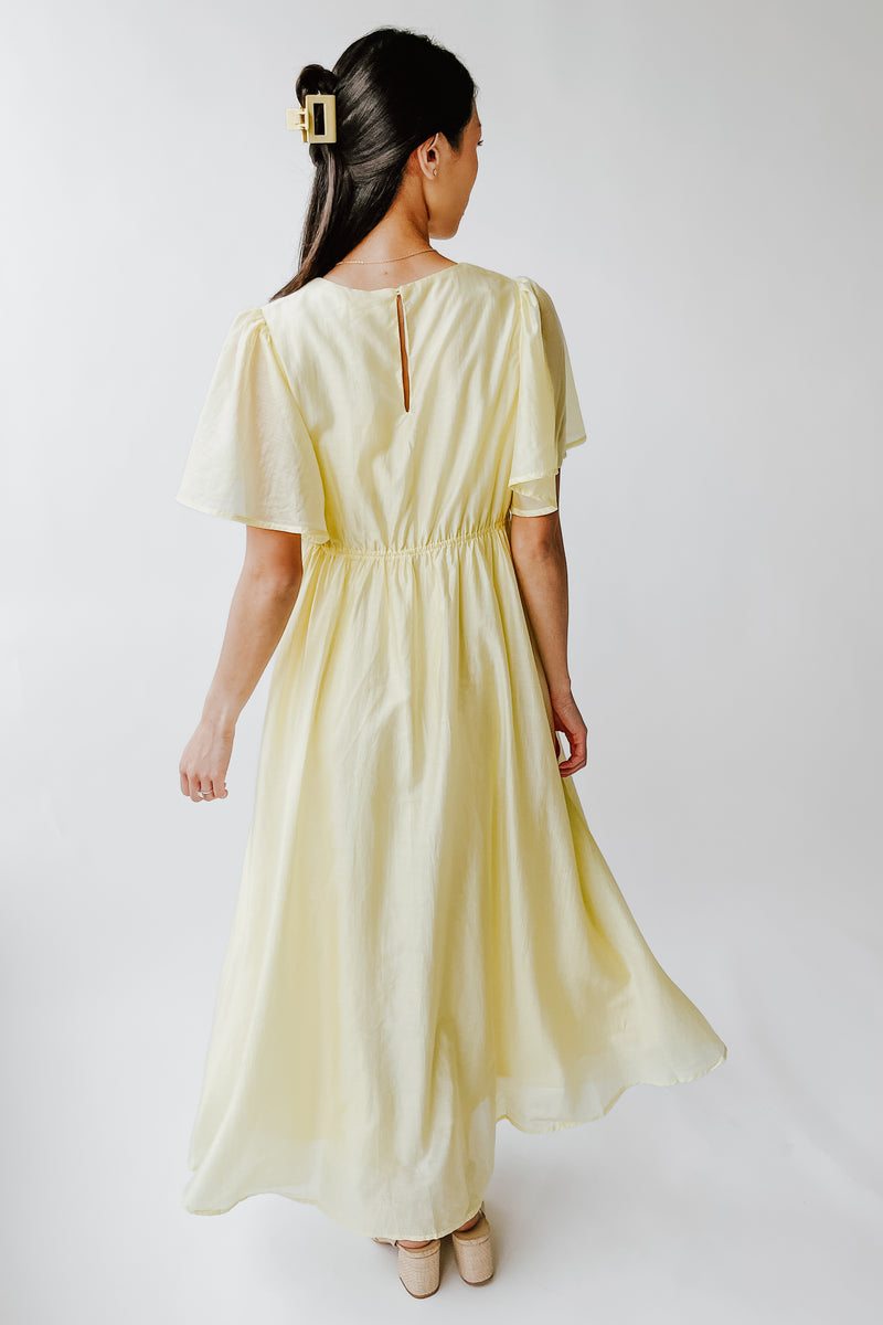 The Harston Flutter Sleeve Maxi Dress in Lemon