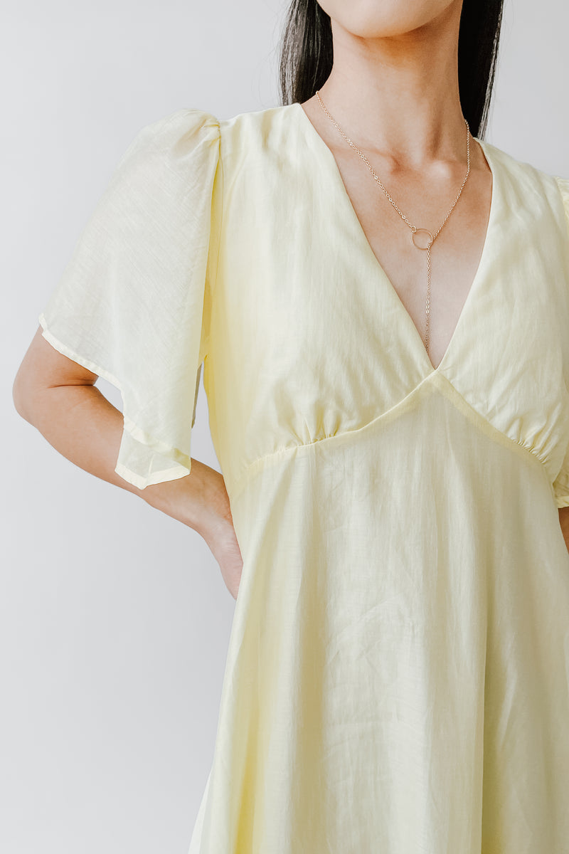 The Harston Flutter Sleeve Maxi Dress in Lemon