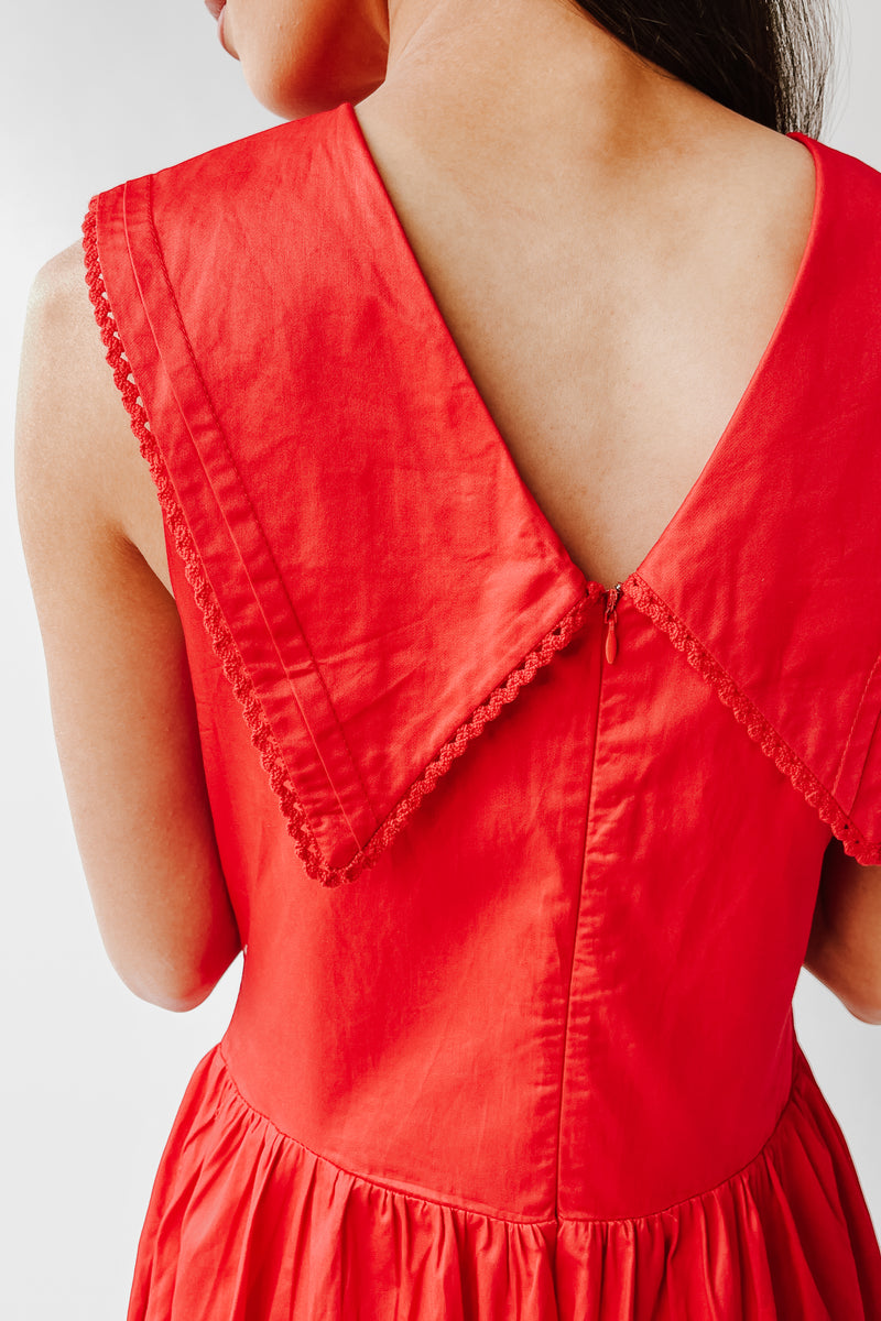 The Reinford Collared Midi Dress in Tomato Red