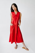 The Reinford Collared Midi Dress in Tomato Red