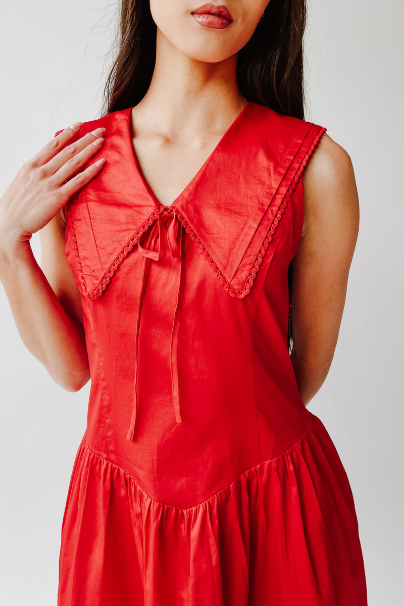The Reinford Collared Midi Dress in Tomato Red