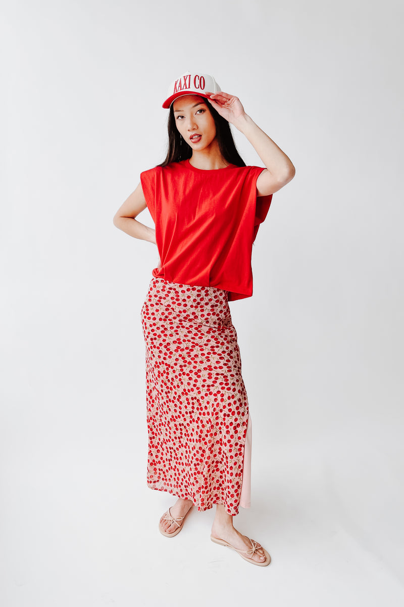 The Findlay Cherry Printed Maxi Skirt in Red Multi