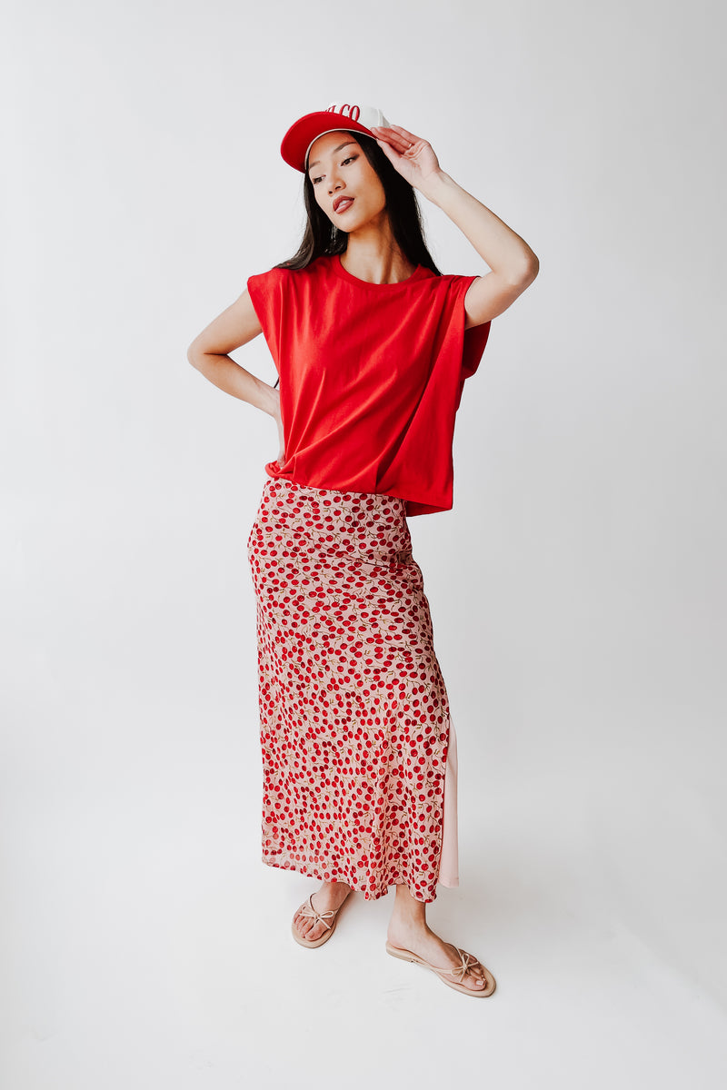 The Findlay Cherry Printed Maxi Skirt in Red Multi