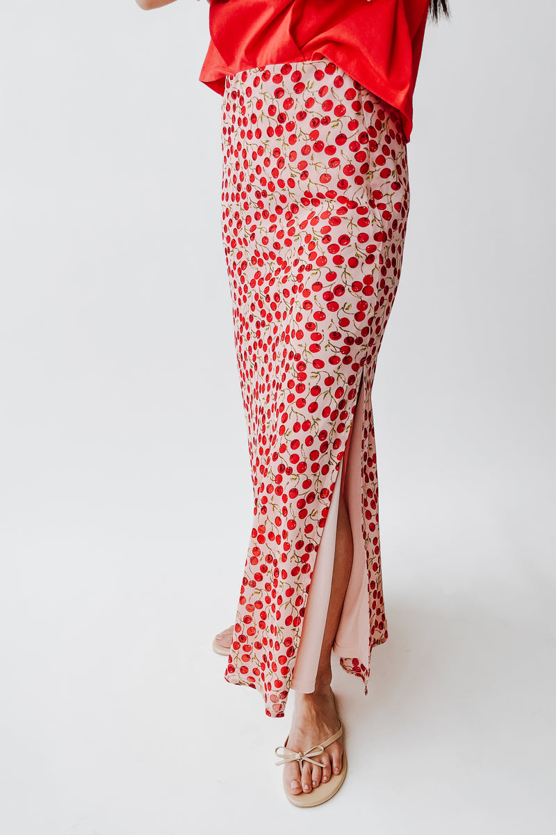 The Findlay Cherry Printed Maxi Skirt in Red Multi
