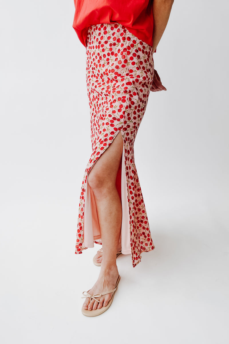 The Findlay Cherry Printed Maxi Skirt in Red Multi