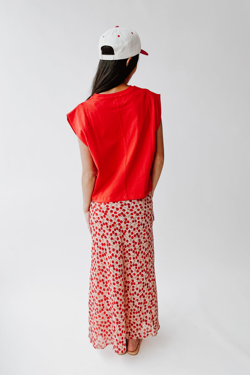 The Findlay Cherry Printed Maxi Skirt in Red Multi