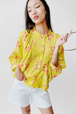 The Jenkins Button-Up Floral Blouse in Electric Lime