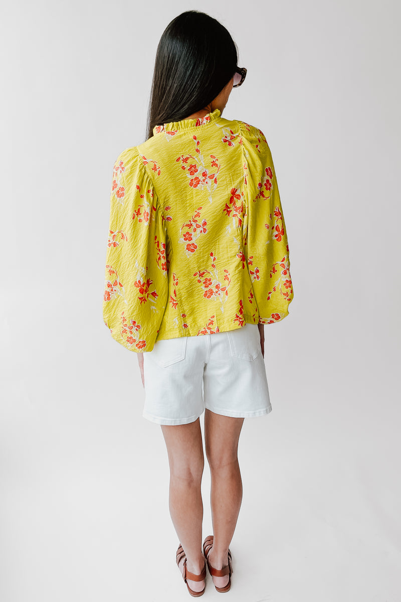 The Jenkins Button-Up Floral Blouse in Electric Lime