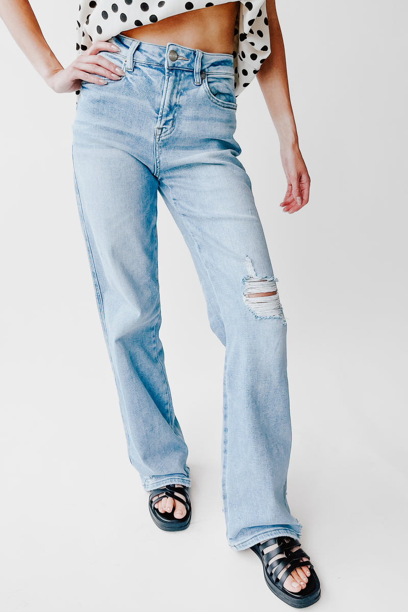 The Kopala High Rise Distressed Jean in Poseidon