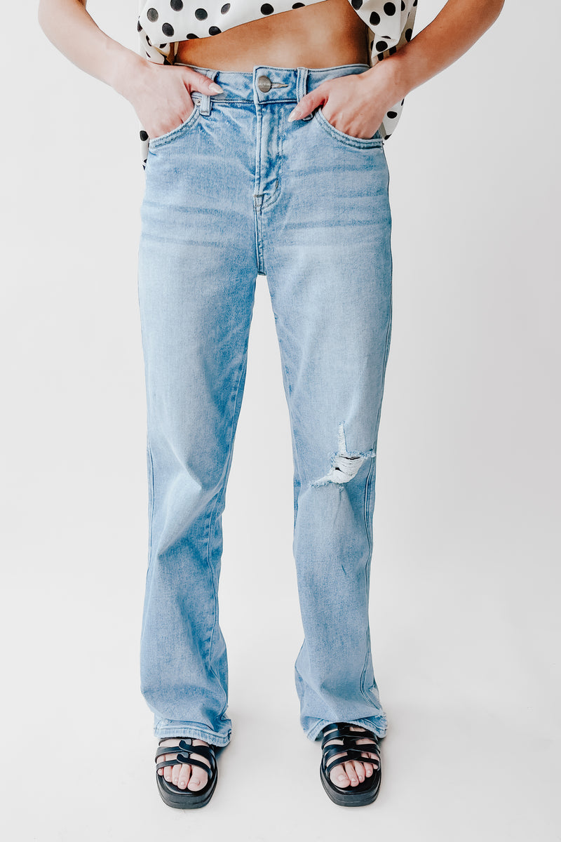 The Kopala High Rise Distressed Jean in Poseidon