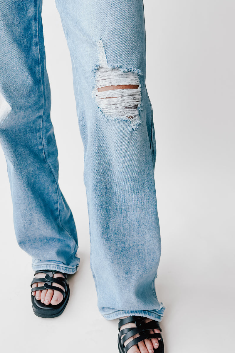 The Kopala High Rise Distressed Jean in Poseidon