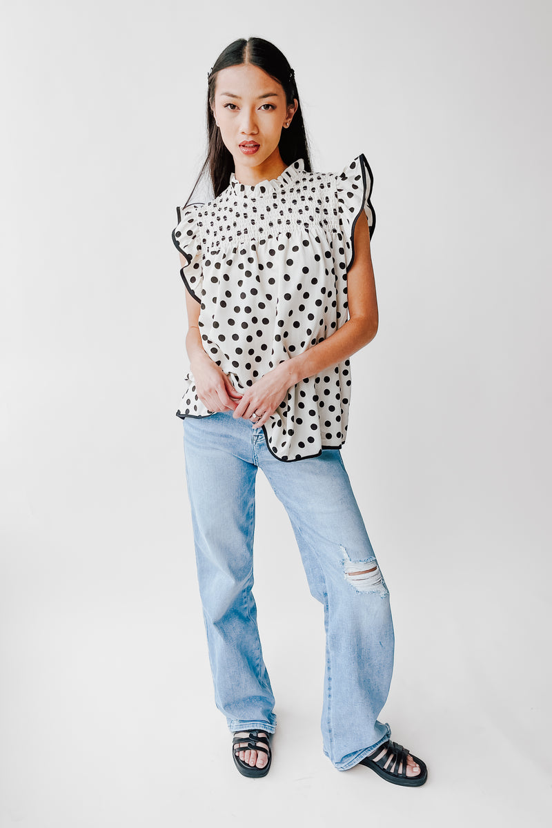 The Santos Dot Printed Blouse in Oatmeal