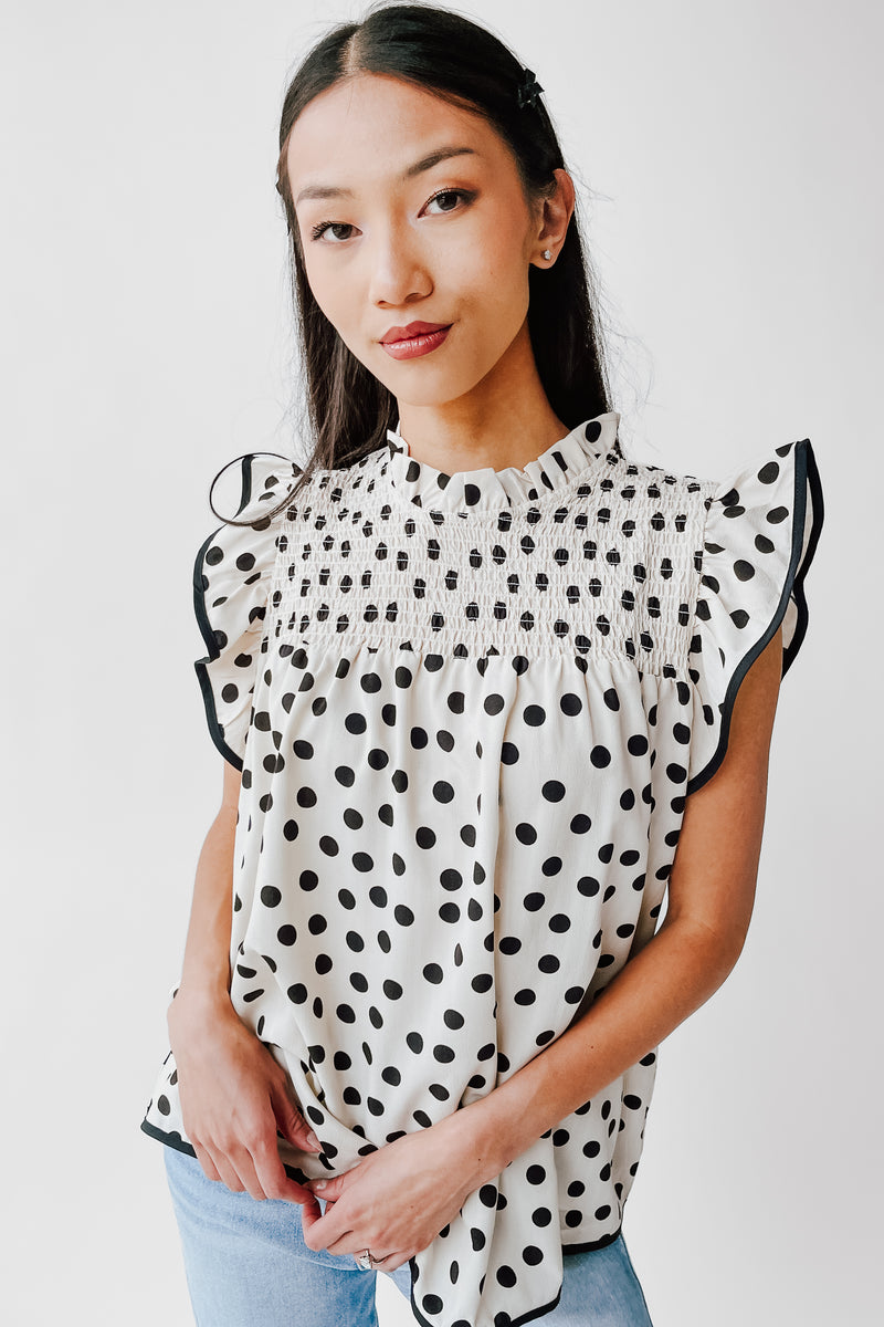 The Santos Dot Printed Blouse in Oatmeal