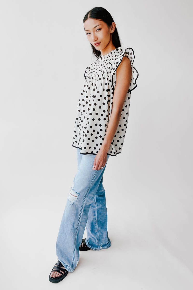 The Santos Dot Printed Blouse in Oatmeal