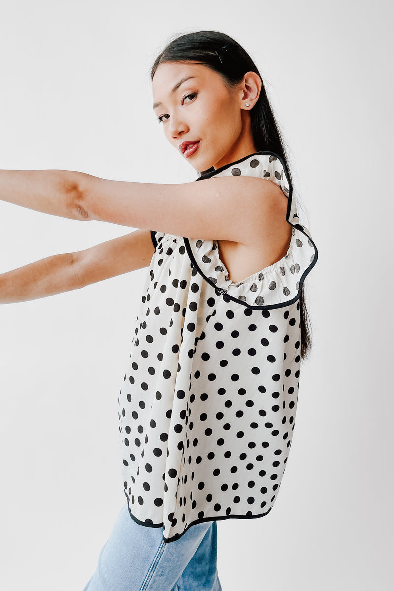 The Santos Dot Printed Blouse in Oatmeal