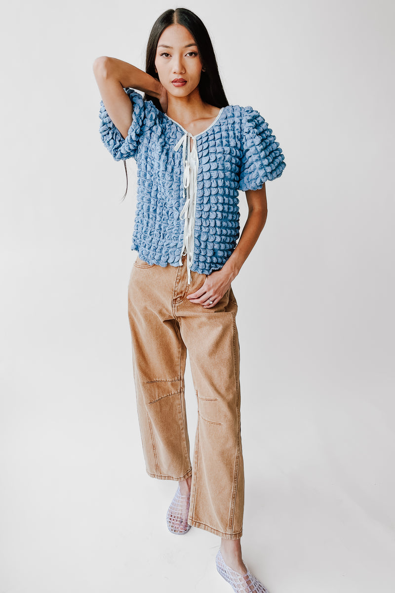 The Lassiter Bubble Textured Blouse in Denim Blue