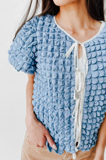 The Lassiter Bubble Textured Blouse in Denim Blue