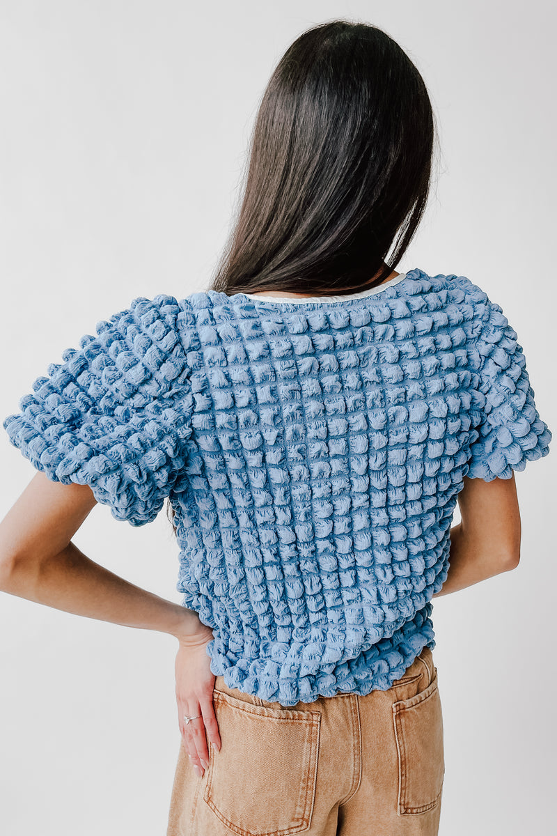 The Lassiter Bubble Textured Blouse in Denim Blue