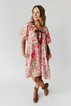 The Brinson Puff Sleeve Floral Dress in Pink + Taupe