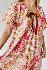 The Brinson Puff Sleeve Floral Dress in Pink + Taupe