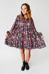The Jarding Floral Tiered Dress in Navy + Fuchsia