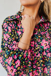 The Jarding Floral Tiered Dress in Navy + Fuchsia