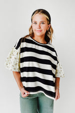 The Wadley Striped Blouse in Black + Ivory