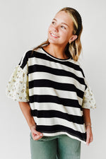 The Wadley Striped Blouse in Black + Ivory