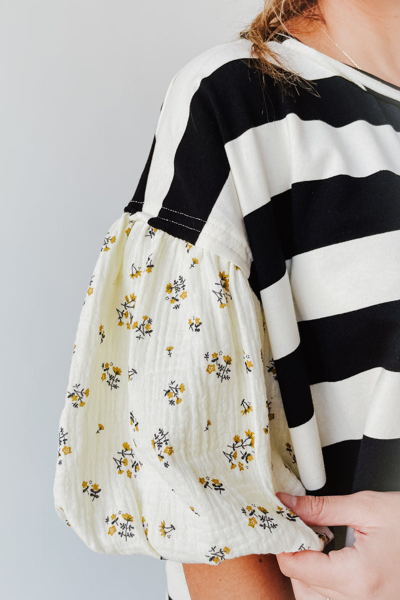 The Wadley Striped Blouse in Black + Ivory