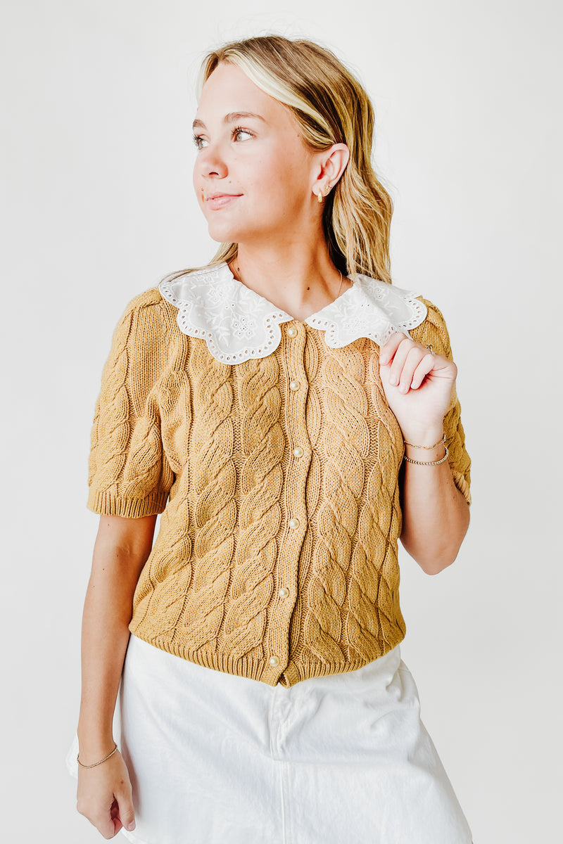 The Wren Lace Collared Sweater in Dijon