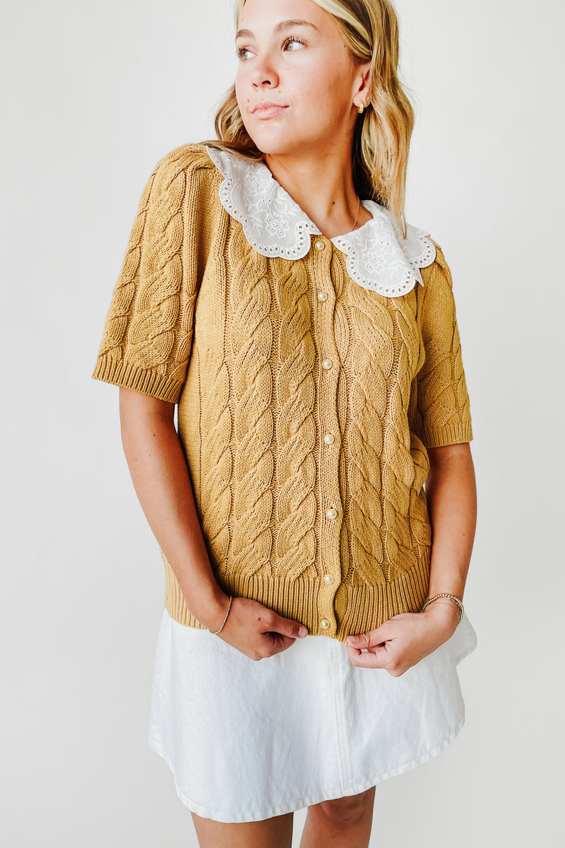 The Wren Lace Collared Sweater in Dijon