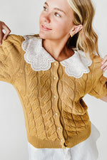 The Wren Lace Collared Sweater in Dijon