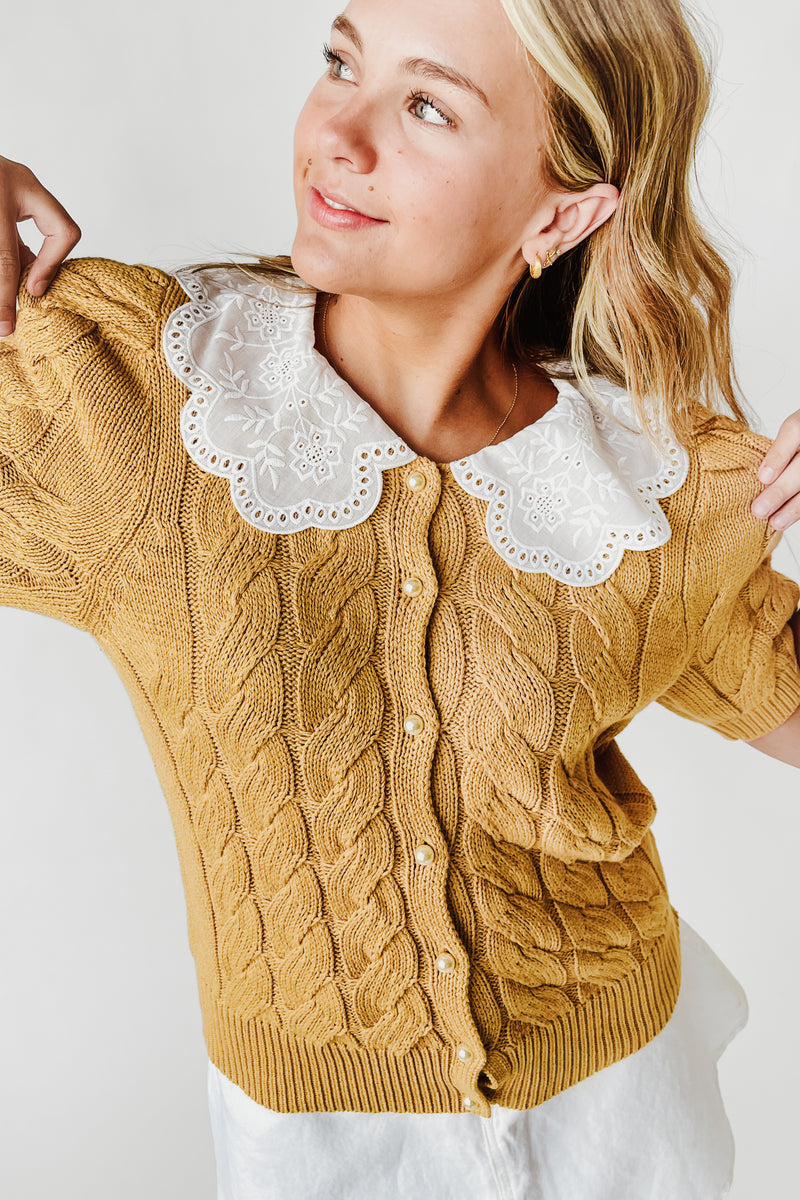 The Wren Lace Collared Sweater in Dijon