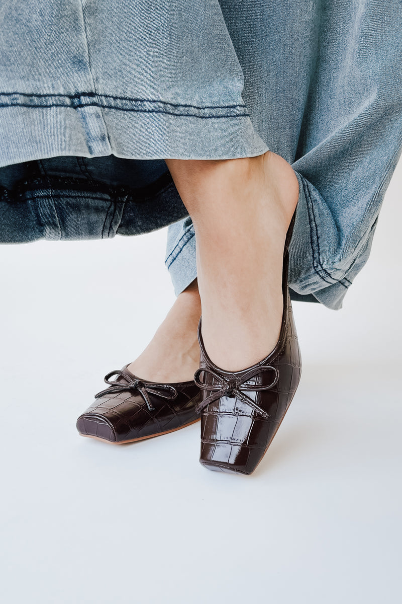 Matisse: Geneva Heeled Mule in Coffee Croc