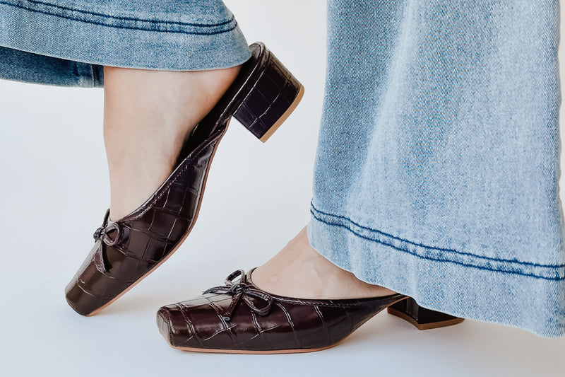 Matisse: Geneva Heeled Mule in Coffee Croc