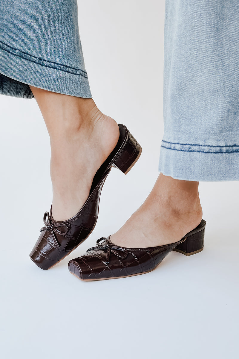 Matisse: Geneva Heeled Mule in Coffee Croc