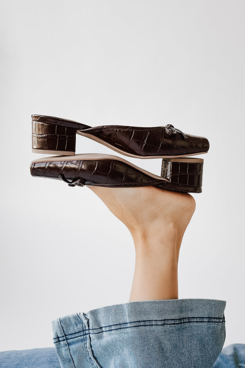 Matisse: Geneva Heeled Mule in Coffee Croc