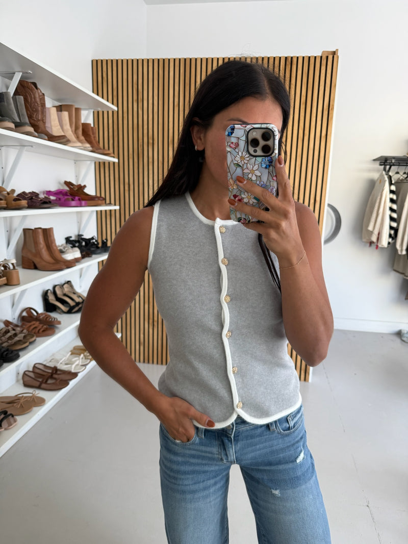 The Georgina Button-Up Sweater Vest in Heather Grey