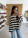 The Rosalie Striped Polo Blouse in Black Stripe