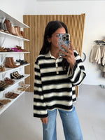 The Rosalie Striped Polo Blouse in Black Stripe