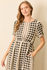The Bosworth Contrast Gingham Midi Dress in Black + Ivory