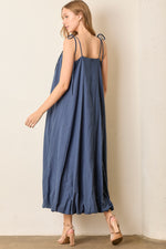 The Hemsley Embroidered Bubble Midi Dress in Blue + Ivory