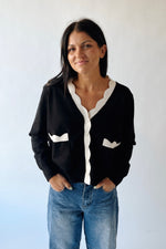 The Lucero Scallop Detail Cardigan in Black