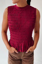 The Tate Smocked Tank in Burgundy