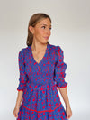 The Snook Smocked Floral Midi Dress in Blue + Fuchsia