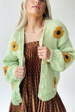 The Daphne Floral Knit Cardigan in Lime