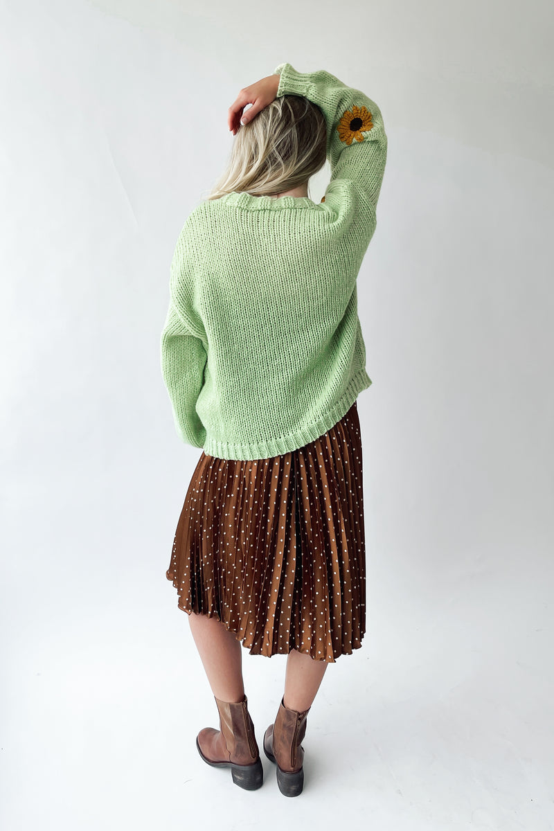 The Daphne Floral Knit Cardigan in Lime