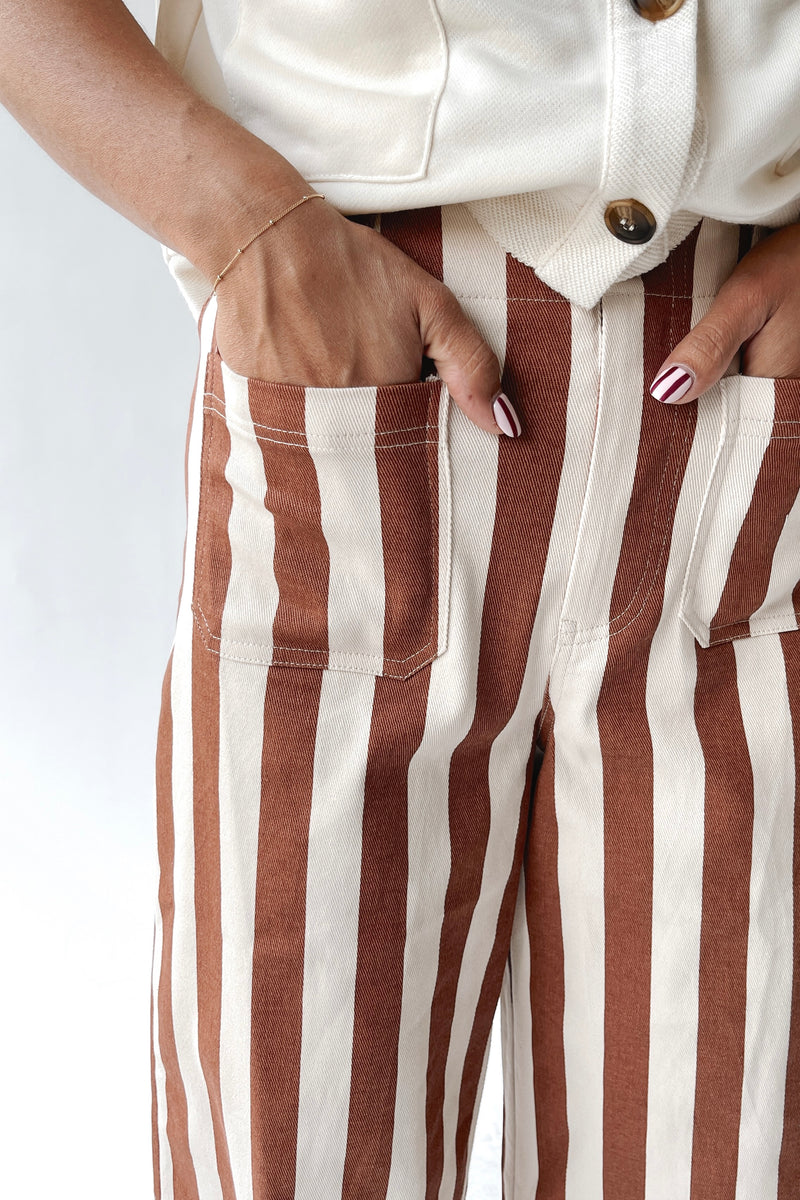 The Neely Pocket Detail Pant in Brick Stripe