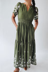 The Saxton Embroidered Maxi Dress in Olive