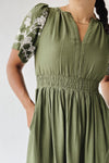The Saxton Embroidered Maxi Dress in Olive